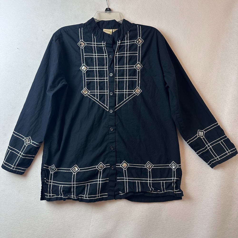 Original Anthony Mark Hankins Womens Black Embroidered Cotton Shirt Sequin Med M